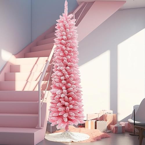 Miniatura 9 de LuxenHome - Árbol de Navidad artificial de 6 pies, color rosa