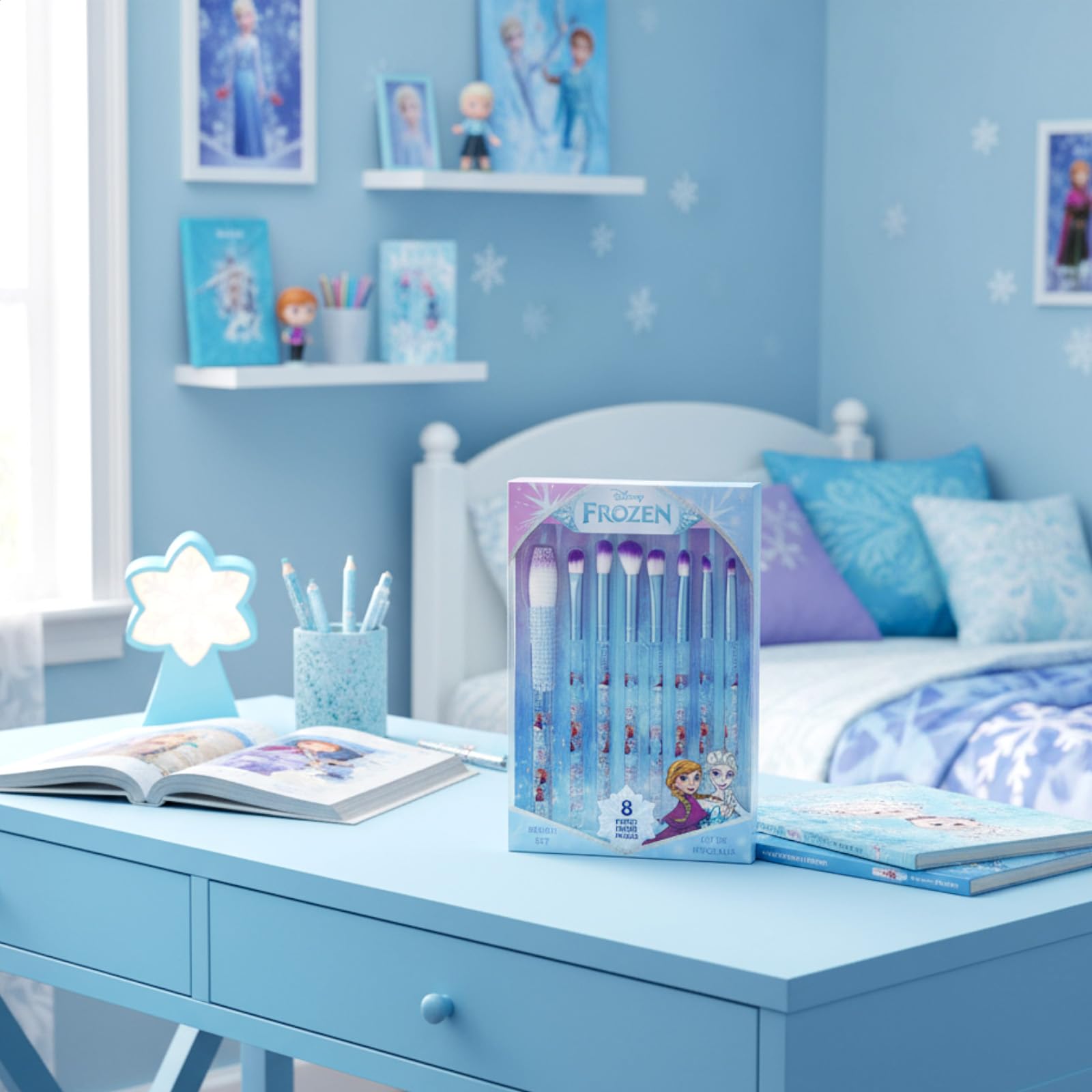 Frozen Zestaw 8 Pędzli do Makijażu Cienie i Róż