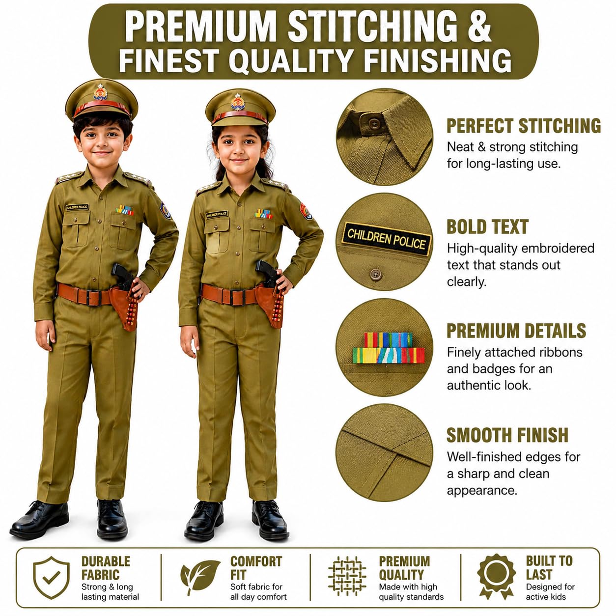 Rudra Fancy Dress Army Costumes for kids police costume & BSF csotumes subhash chandra bose costumes fancy dress costumes for age group 3 to 12 yrs,fabric 1