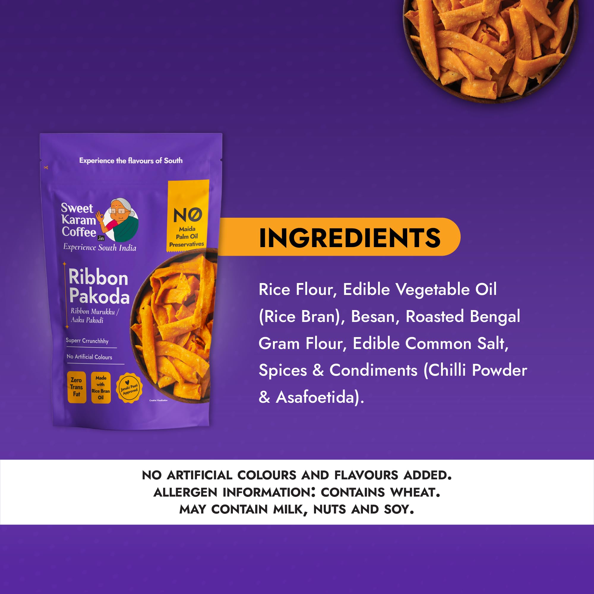 Sweet Karam Coffee Ribbon Pakoda (Kokku Vada) | pakkavada | No Palm Oil | No Preservatives | No Maida | Authentic South Indian Namkeen | Fresh & Crispy Tea Snacks | Homemade Taste | 95 Grams