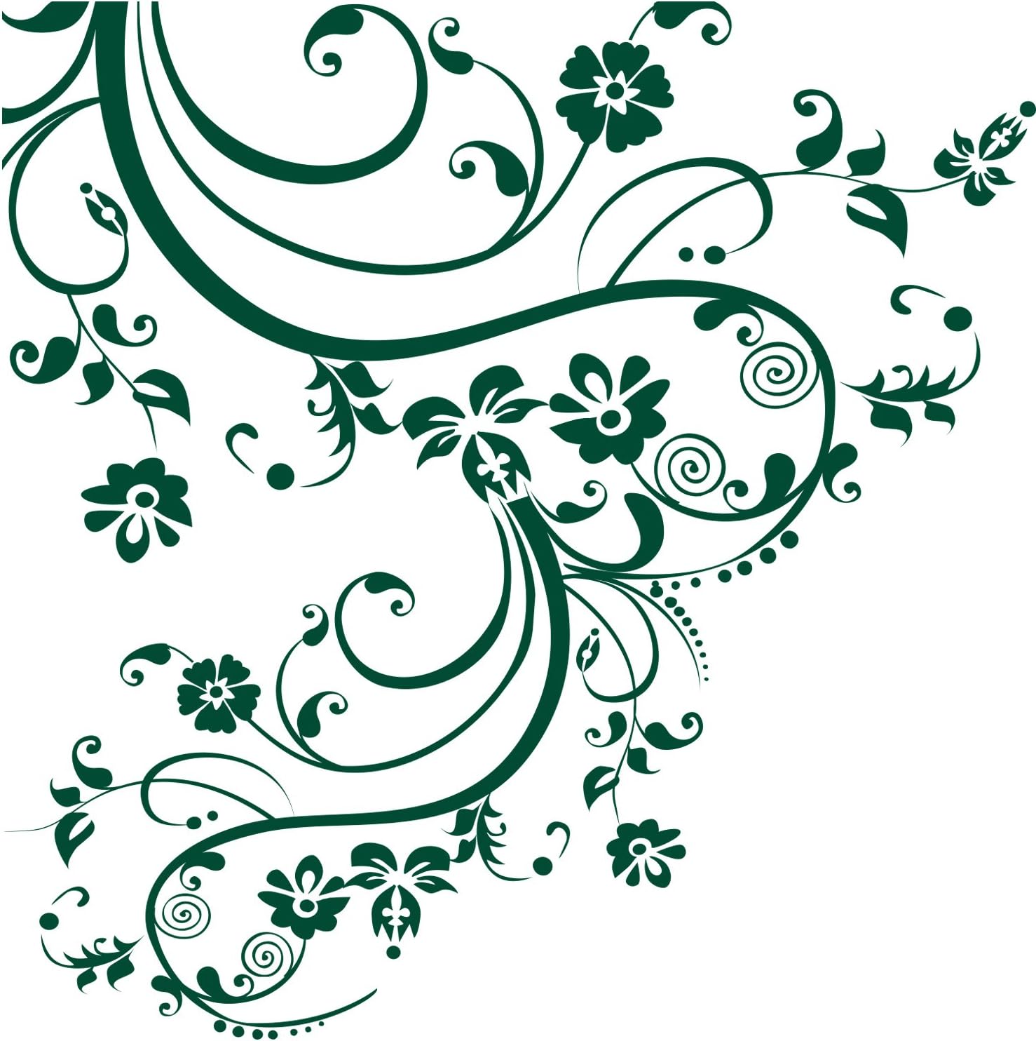 Forest Green Swirl Flower Floral Decal Design. Edge to Edge Decal. #262A (100" X 29") #262A