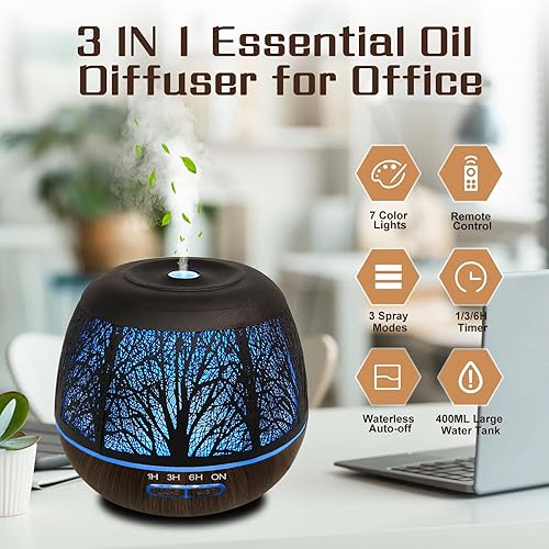 Miniatura 2 de Difusor de aceite esencial para dormitorio, 13.5 fl oz, difusores para el hogar con control remoto, humidificador de niebla fría, habitación grande,
