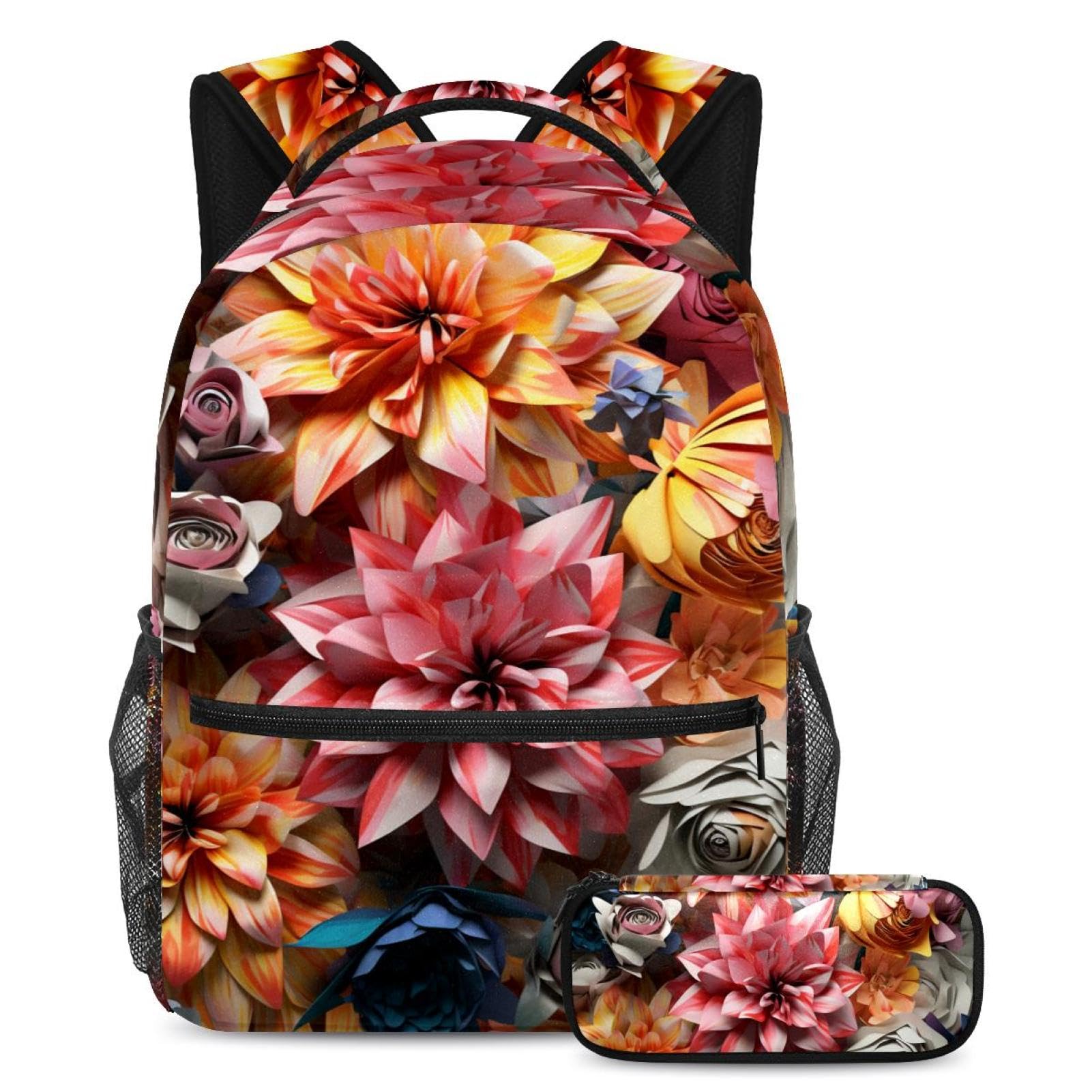 Sac à dos à fleurs avec trousse ensemble scolaire multicolore pour élèves - 7