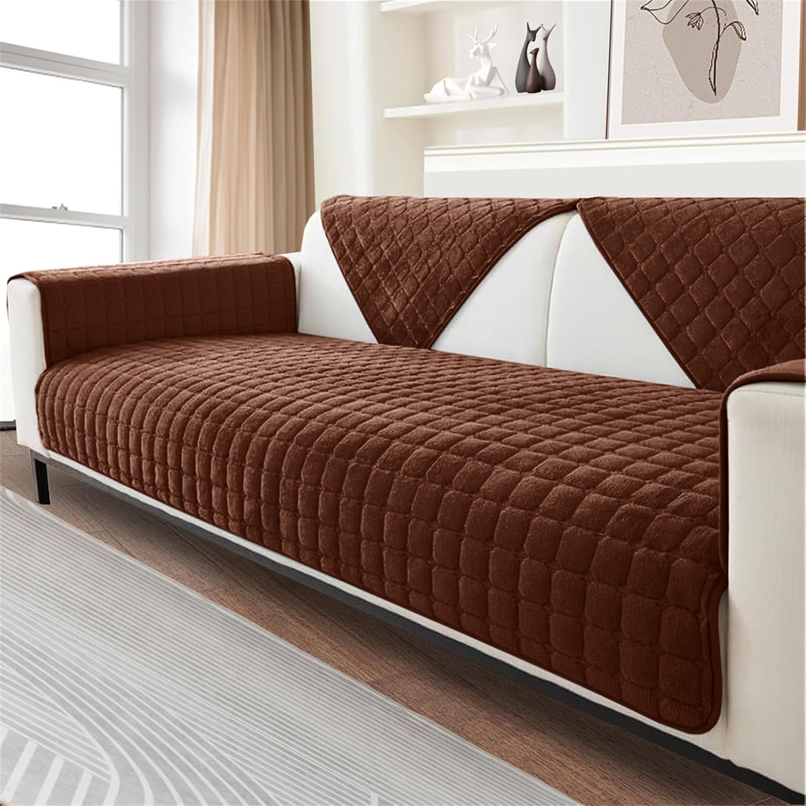FASCINATDECO Soft Flannel Sofa Covers, Sofa Cushion Covers, Non-Slip Sofa Cover 1 2 3 Seater Couch Covers for Sectional Sofa, Sofa Slipcovers L Shape Furniture Protector (Coffee, 90x120cm)