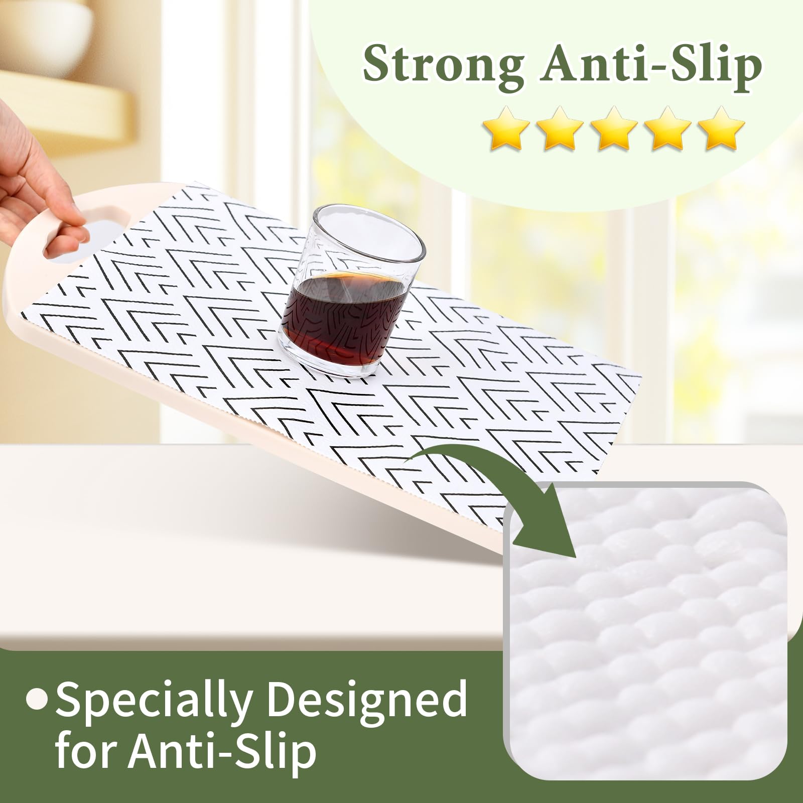 Forro de estante para armarios de cocina, forro de cajón no adhesivo, antideslizante, grueso, papel fuerte, fácil de limpiar, para caja de herramientas, refrigerador con cuchillo y cinta métrica,