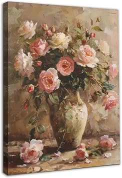 Dazzlewall Framed Vintage Flower Wall Art Decor, French Country Floral Canvas Wall Art for Bedroom Living Room Decor 12x16 in