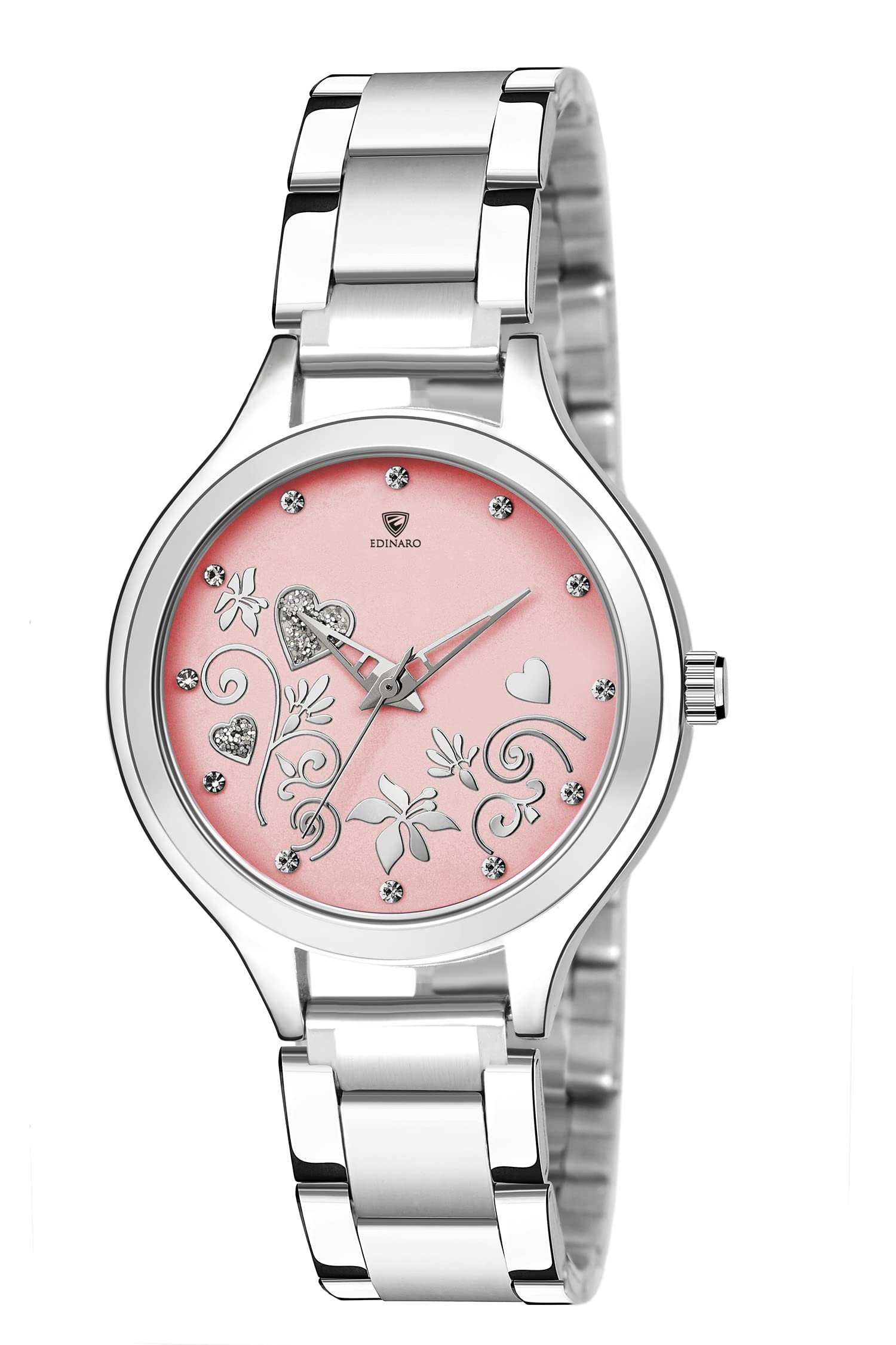 See full amazon price history chart for EDINARO Elegant Analogue Round Studded Dial With Stainless Steel Bracelet Strap Girls & Womens Wrist Watch - Pink EDINARO Elegant Analogue Round Studded Dial With Stainless Steel Bracelet Strap Girls & Womens Wrist Watch - Pink (B09WJ5RCS7) Amazon Price History, Amazon Price Tracker