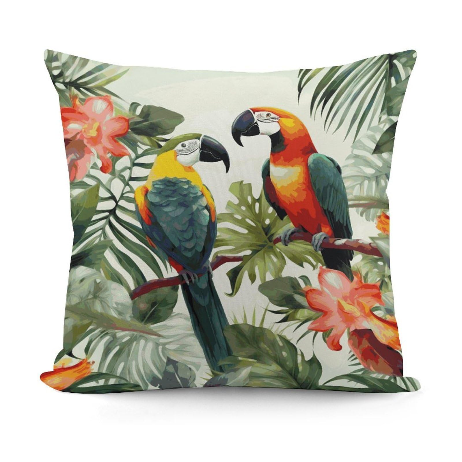 JTREHY Toucans Parrot Palm Tree Leaves Pillow Cover Soft Cozy Decorative Pillow Protector Square Luxury Cushion Cover Cases for Sofa Bed Car Chairs and Any Room Pillowcase