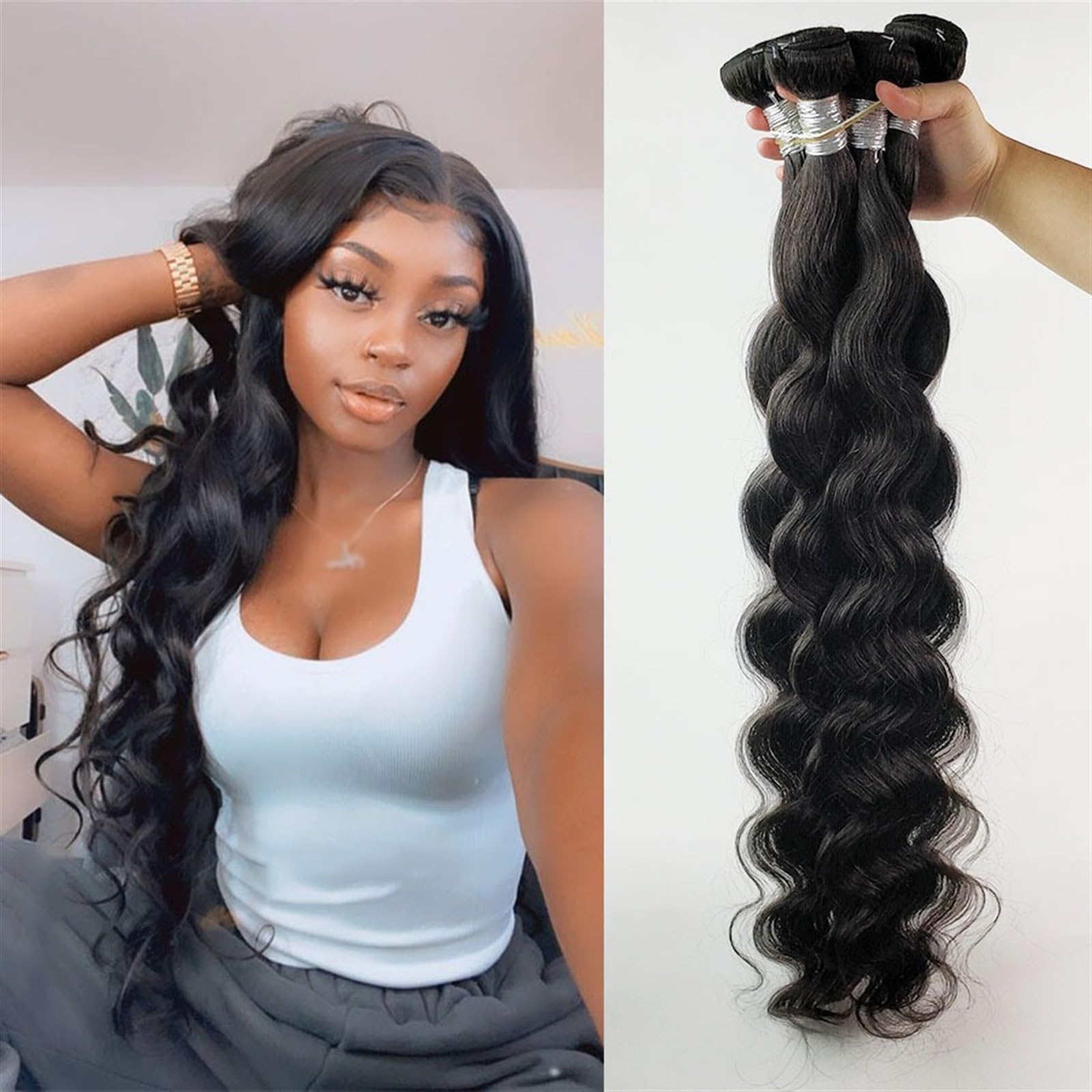 Haare Extensions 10A Körper Welle Bundles 8-40 Zoll Natürliche Schwarz Bundles 100% Menschliches Haar Bundles Top Qualität Brasilianische Haarwebart Bundles Remy Haar Haarteil für Frauen(34 36 38)