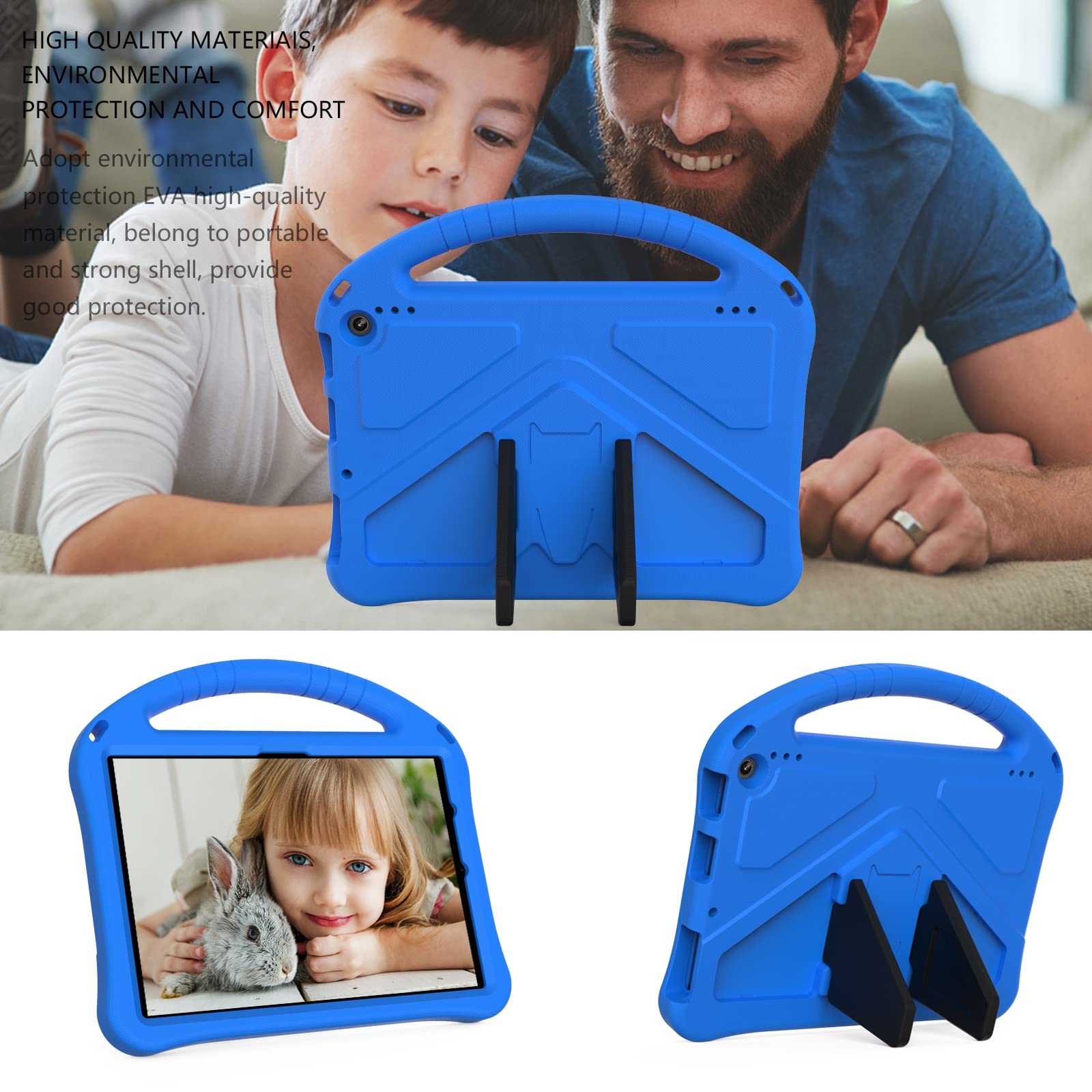 Pokrywa tabletu Dla dzieci dla Kindle Fire HD10 2021. Sprawa, dla ognia Kindle HD 10. Plus 2021 Case, dla dzieci Eva Shockproof Lightweight Dropproof Stand Tablet Case Strona główna tabletu(Blu)