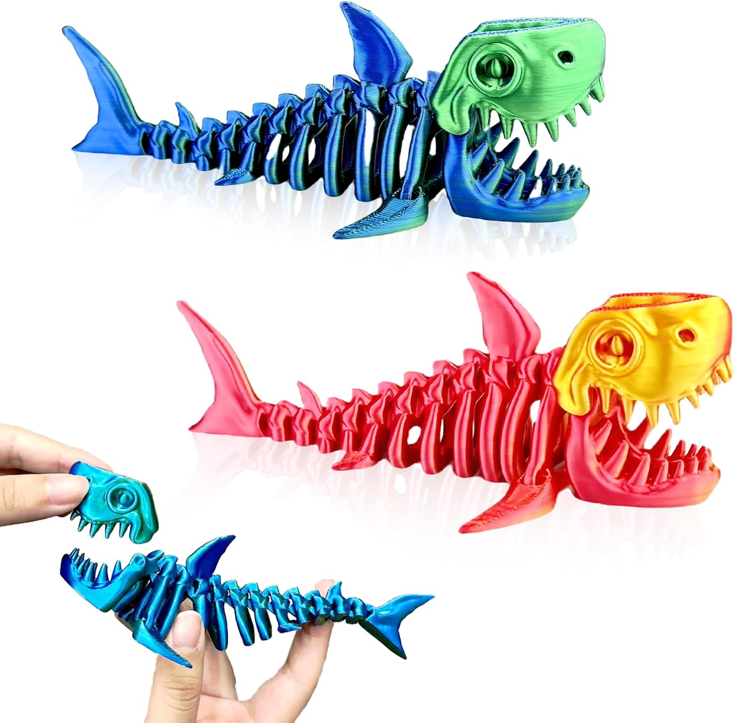 3D Printed Shark Animals Toys - 2PCS Flexible Fidget Toys for Adults, Home Office Decor, Stocking Stuffers Bulk, Birthday Party Halloween