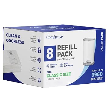 Comficove Refills Compatible with DEKOR CLASSIC Diaper Pails | 8 Pack | Extra Thick Diaper Pail Refill Liners | Fresh Scent | Easy to Replace and Dispose of Diaper Bag | Odorless Baby Diapers Disposal