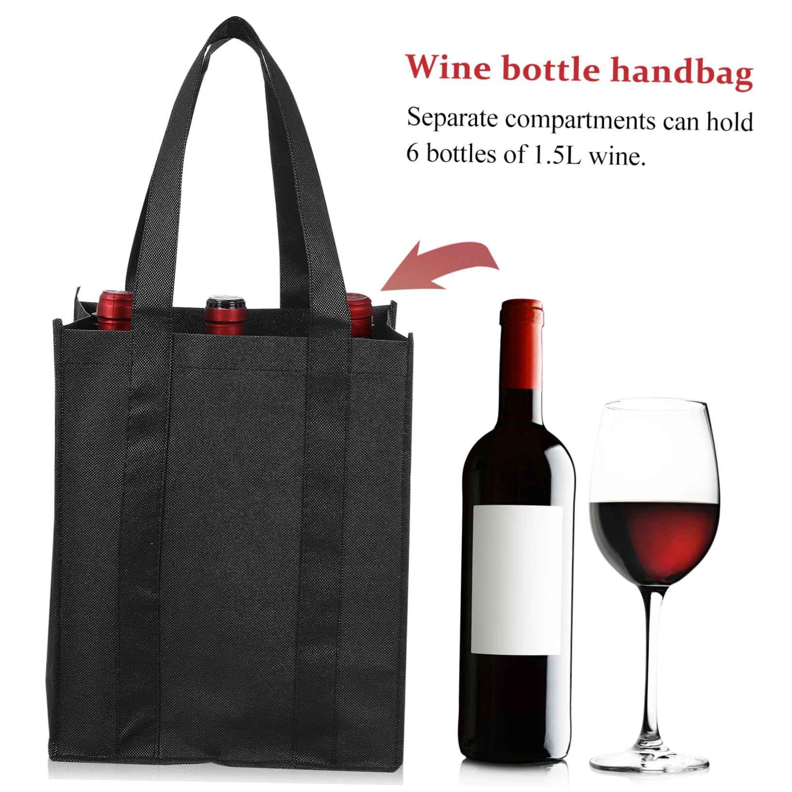 Bolsa Negra de Tela 6 de Piezas No Vino para Tejida Botellas
