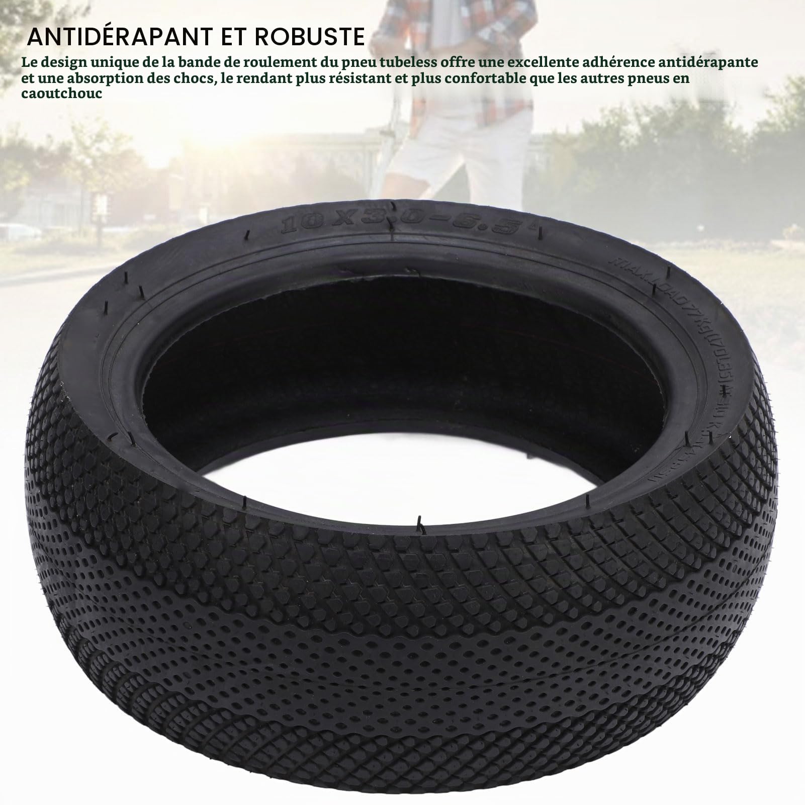 RiToEasysports Pneu Sans Tube Pour Scooter Électrique 10x3.0-6.5 Roue Tubeless Haute Résistance Chaleur