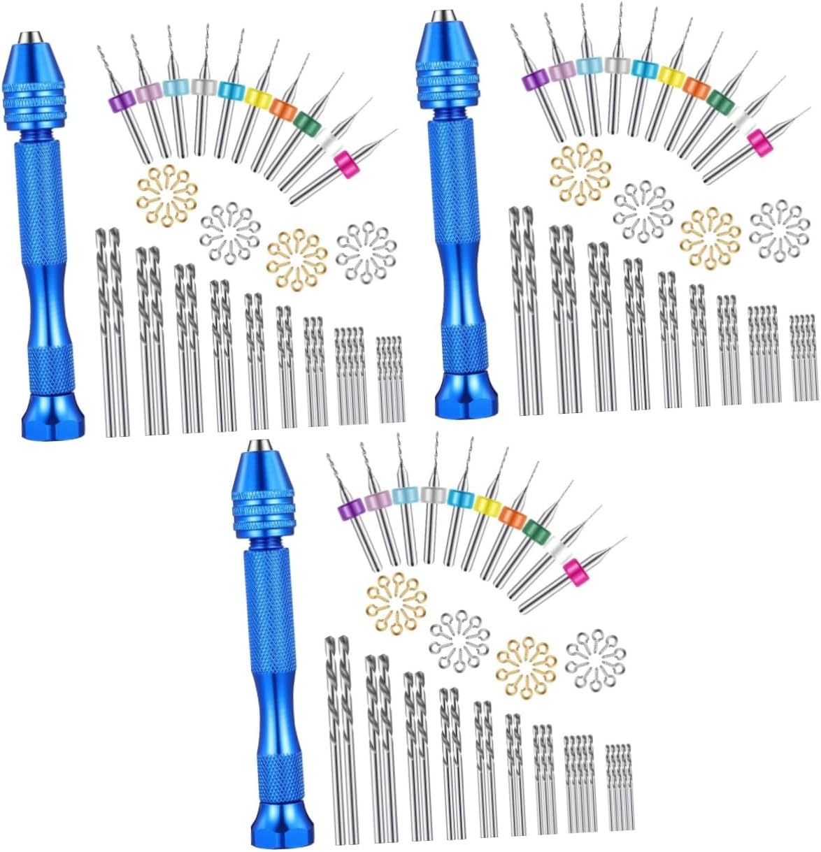 Mikikit 228pcs Mini Precision Hand Drill Woodworking Compact Drill Bits Ribbed Handle for Easy Use for Electronics Model Making and Home Projects