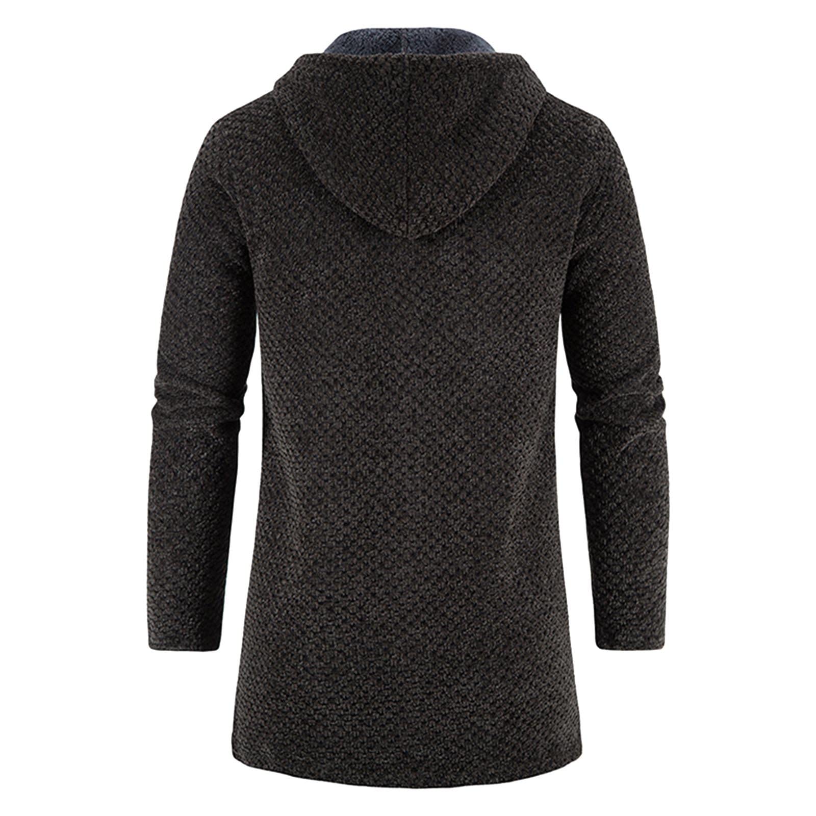 Cardigan da Uomo Lungo Lavorato con Cappuccio e Zip a Maglia con Cerniera Intera Spesso Caldo Maglione Invernale Foderato in Pile