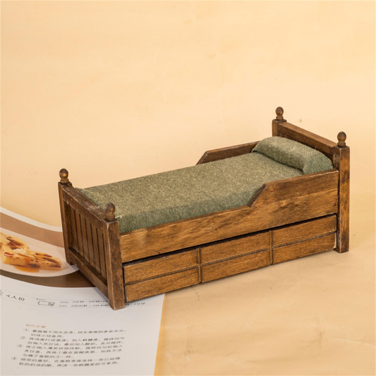 1:12 Scala Moderna Camera Da Letto In Legno Set Miniatura Case Delle Bambole Mobili Con Cuscino In Cotone Rimovibile E Cassetto Di