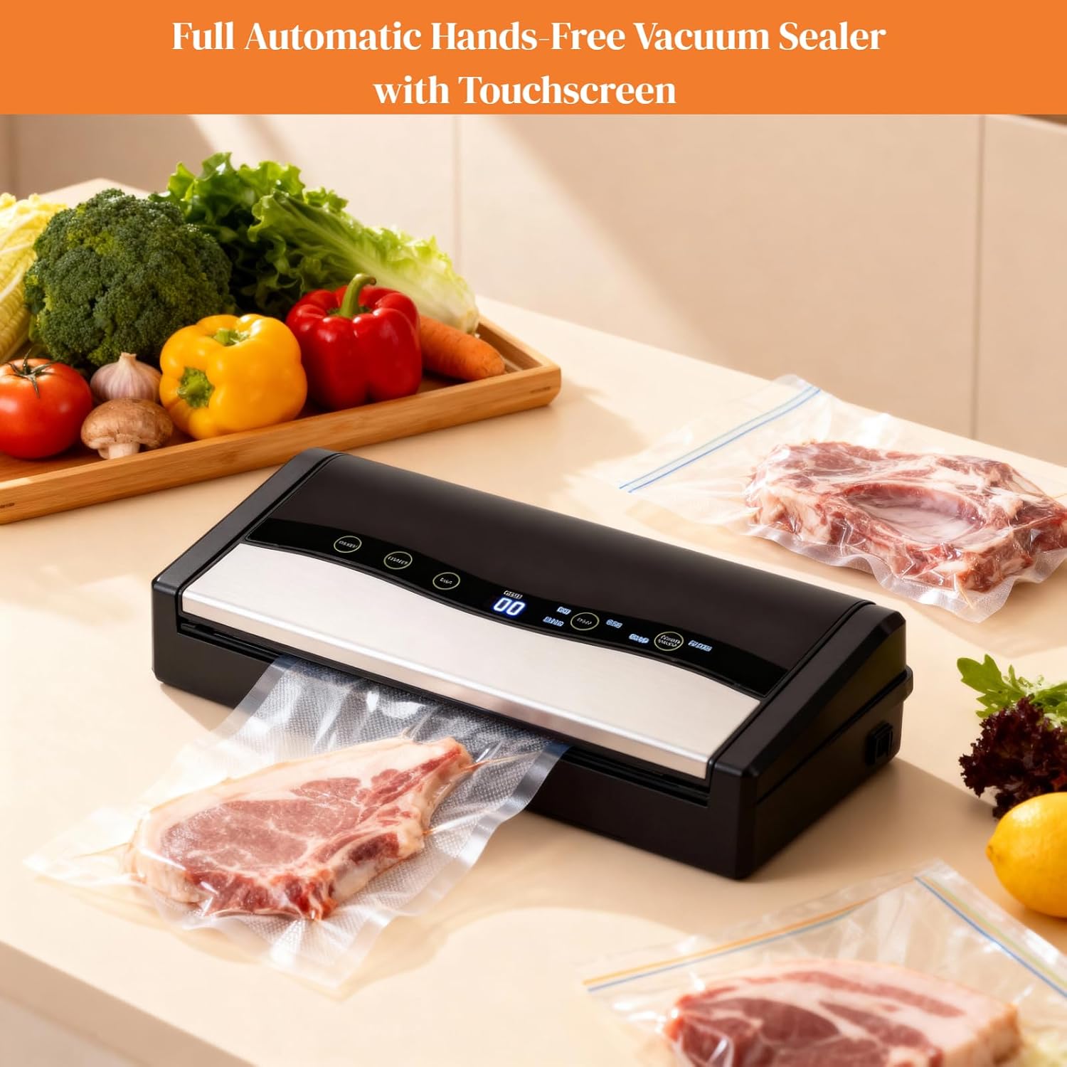 Automatic Food Vacuum Sealer with 10 Bags and 16 Feet Roll, Commercial Vacuum Sealers for Food, Cordless Food Sealer with Double Heat Seal, Build-in Bag Cutter & Storage, 1 Air Suction Hose