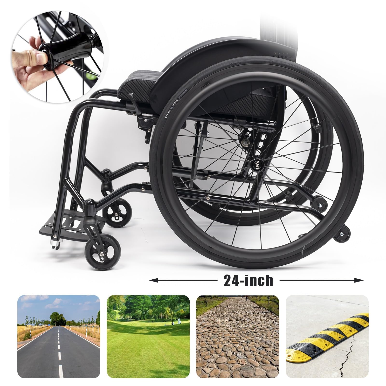 Wheelchair Sedia a Rotelle Pieghevole in Alluminio Ultraleggero,Compatto(Seat width 44cm/17.3in)