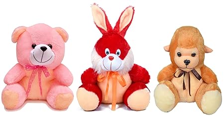 Babique 25 Cm Combo Rabbit Monkey And Teddy Soft Toy For Kids - Multi Color