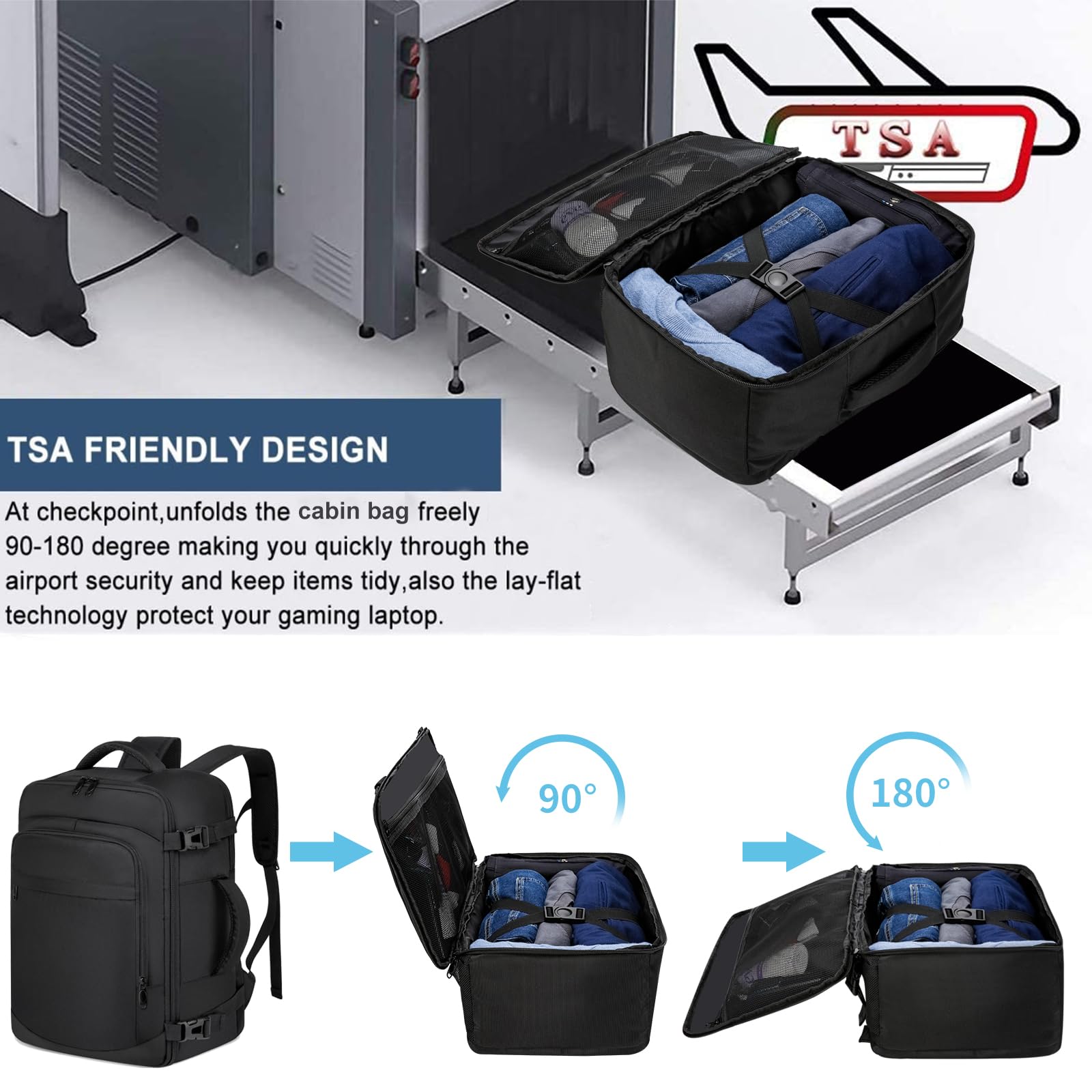 ENZOSUM Mochila Viaje Cabina Avion 40x20x25 para Ryanair Equipaje de Mano 40x20x25 Ryanair Mochila Cabina para Ryanair, Bolsa de Viaje Ryanair Mochilas Hombre Mujer para Ordenador Portátil 20L Negro — view 7