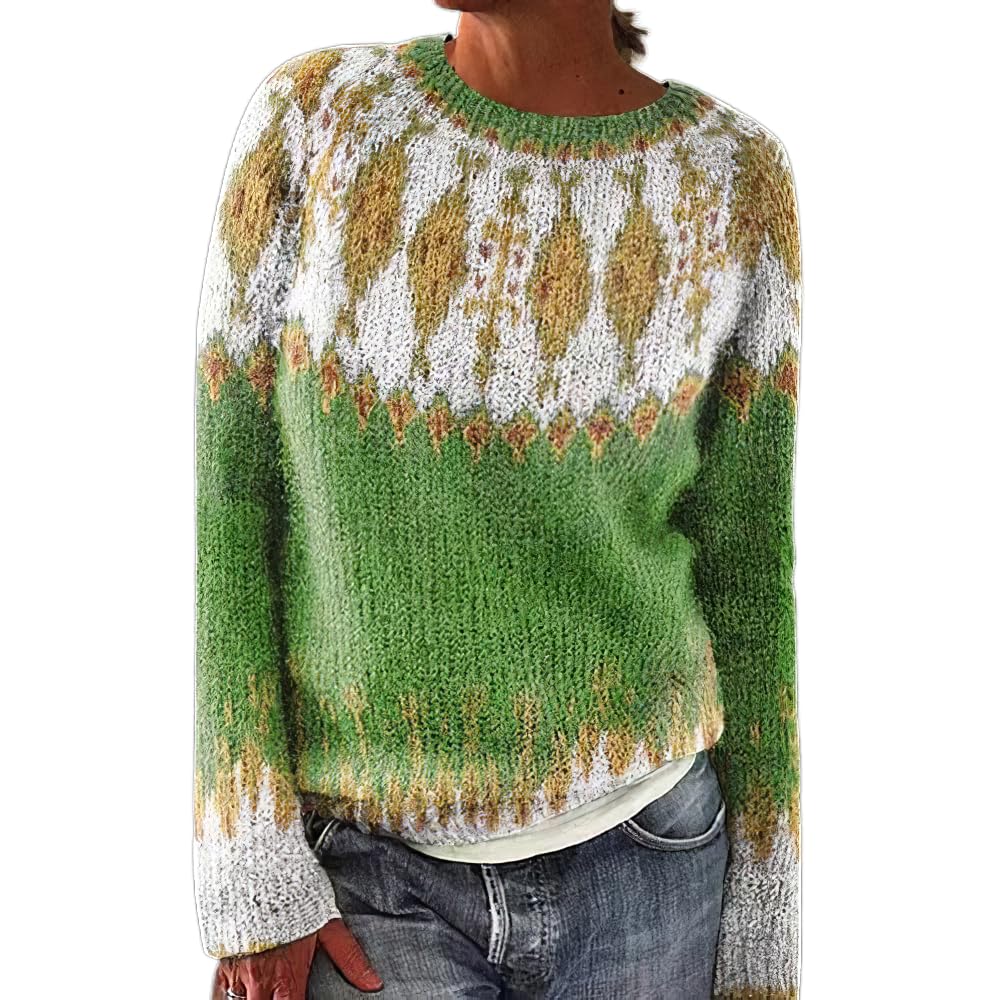 Akivide Womens Pullover Colorful Sweaters Casual Loose Long Sleeve Boho Knit Holiday Sweater Jumper Tops