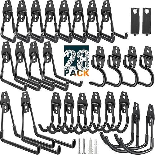28 Pack Heavy Duty Garage Hooks, Utility Wall Mounted Storage
