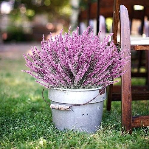 Miniatura 4 de 8 paquetes de flores artificiales de lavanda, ramo de lavanda artificial, flores de plástico flocadas de plástico, ramo de bridas de boda, para