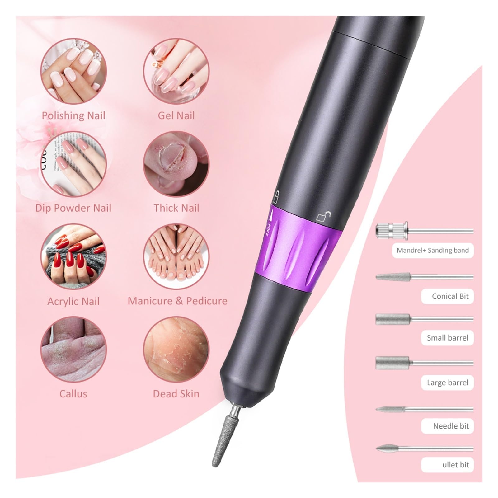 Torno de Uñas Eléctrico, Taladro de uñas de 35000RPM con pantalla LCD, lijadora de uñas eléctrica profesional for juego de herramientas de fresado de manicura