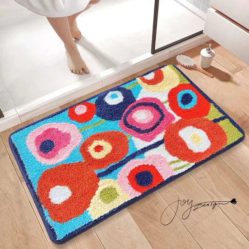 Colorful Flowers Bath Mat, Abstract Floral Soft Bathroom Mats, Garden Water Absorbent Non-Slip Bath Rug, Machine Washable Floor Carpet Rugs