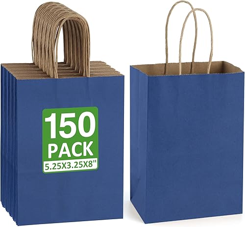 Paquete de 150 bolsas de regalo de color azul marino, pequeñas de 5.25 x 3.25 x 8 pulgadas, bolsas de papel para regalo, bolsas de papel a granel disponible en Yaxa Colombia