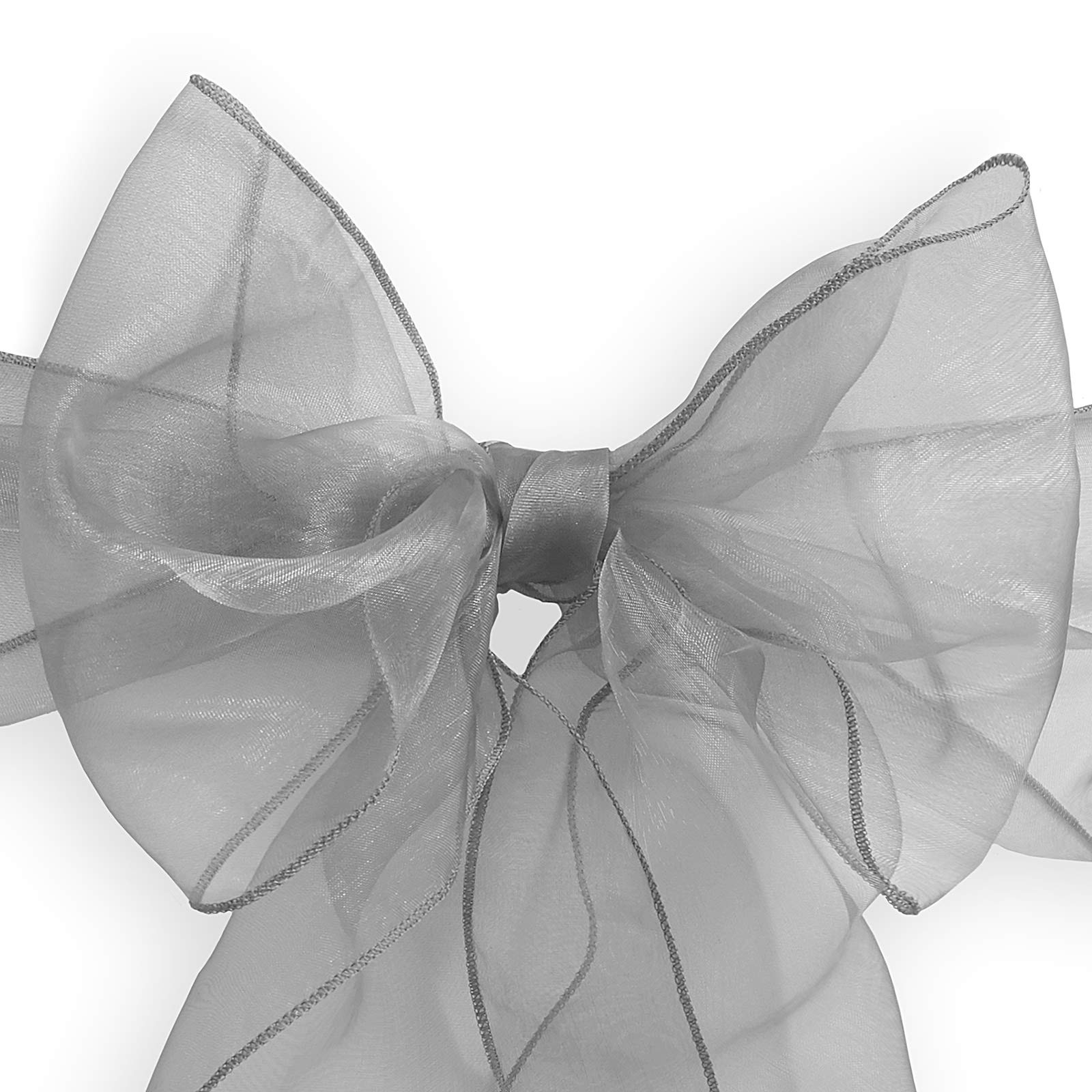 Lann's Linens - 10 Elegant Organza Wedding/Party Chair Cover Sashes/Bows - Ribbon Tie Back Sash - Silver