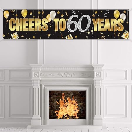 Happy 60th Birthday Backdrop Banner – Extra Large Black Gold Fabric Sign For Party Decor - View #8