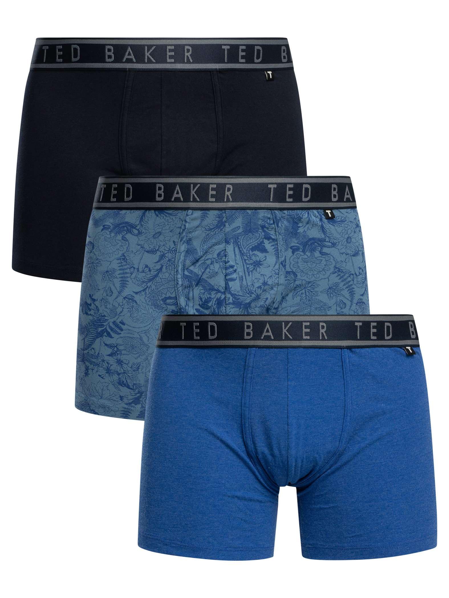 Ted Baker Men's Blue 3-Pack Floral Print Boxer Briefs, Mazarine - Size 32/30/31