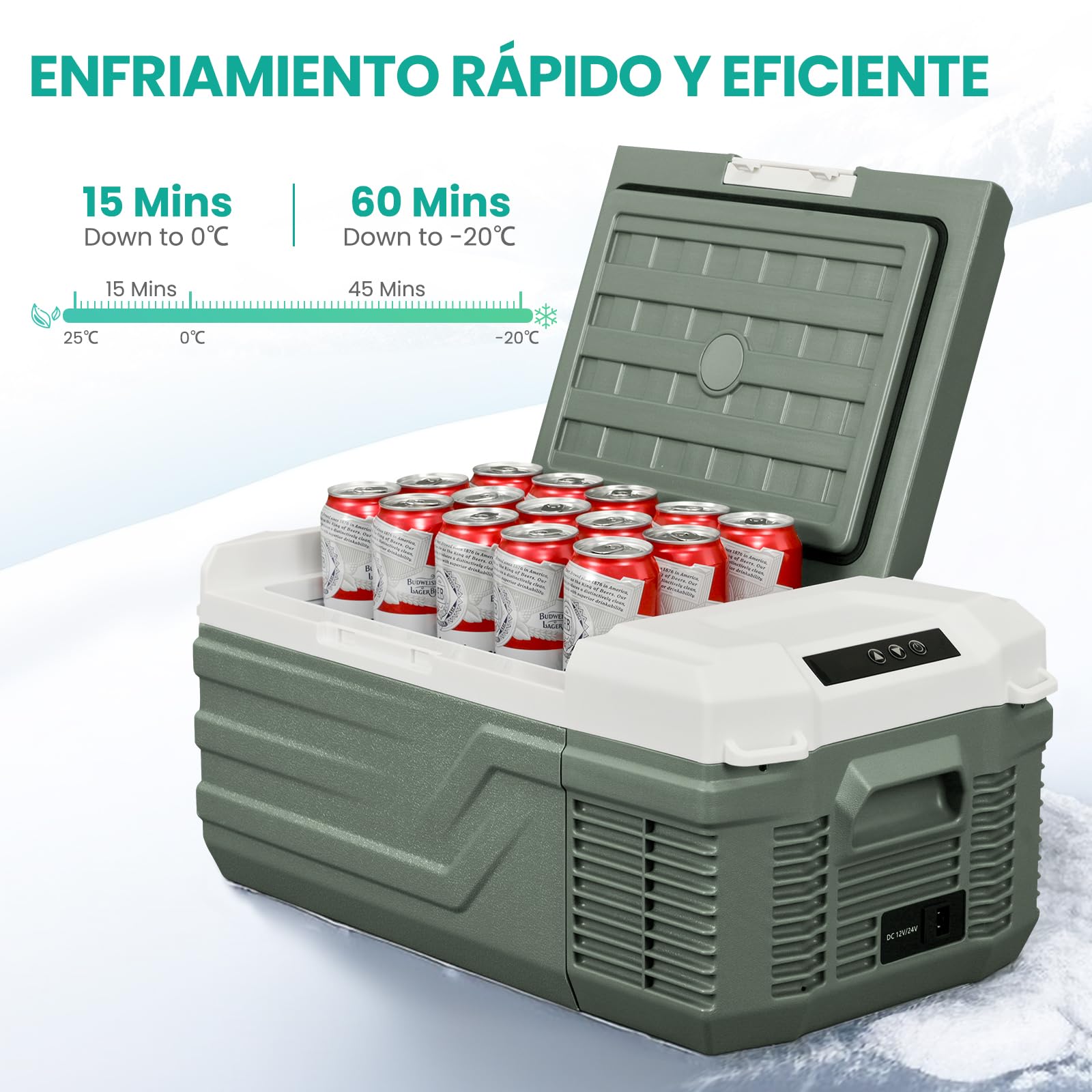 Alpicool Frigorifero Portatile Elettrico 15L, Frigoriferi per Auto 12/24V DC 100~240 Volt AC Frigo Auto, -20℃-20 ℃ Mini Frigorifero da Campeggio per Camion, Barca, Viaggio, Picnic