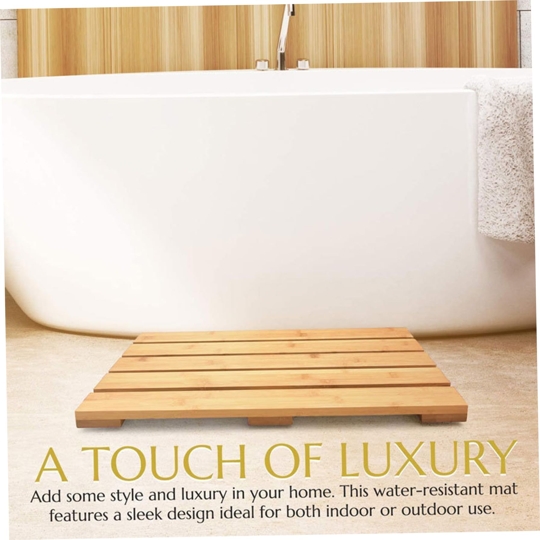 Alfombra de baño de bambú, Alfombra de Ducha de bambú Natural Antideslizante de 19, 7 x 13, baño Impermeable con Orificios de Drenaje, Ducha Interior y Exterior para SPA, Sauna, Piscina