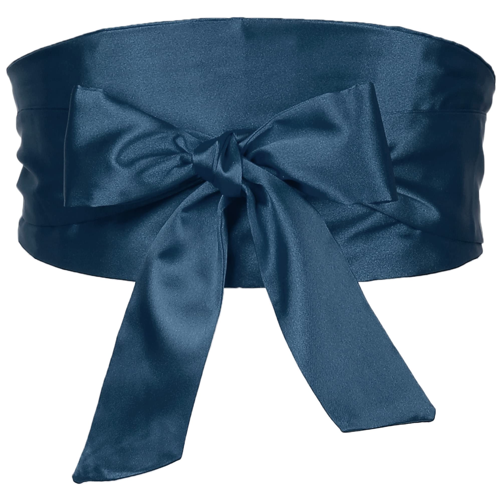 Elerevyo Women Plus Size Satin Silky Obi Belt, Self-Tie Wrap Wide Sash Waistband Belt for Dress Bridal Navy Blue 58-78cm/22.83-41.73"