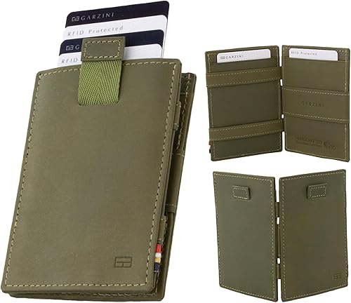Miniatura 9 de Garzini Billetera mágica con lengüeta extraíble cartera minimalista con tarjetero RFID cartera de cuero para 12 tarjetas 07 Negro cepillado Cartera
