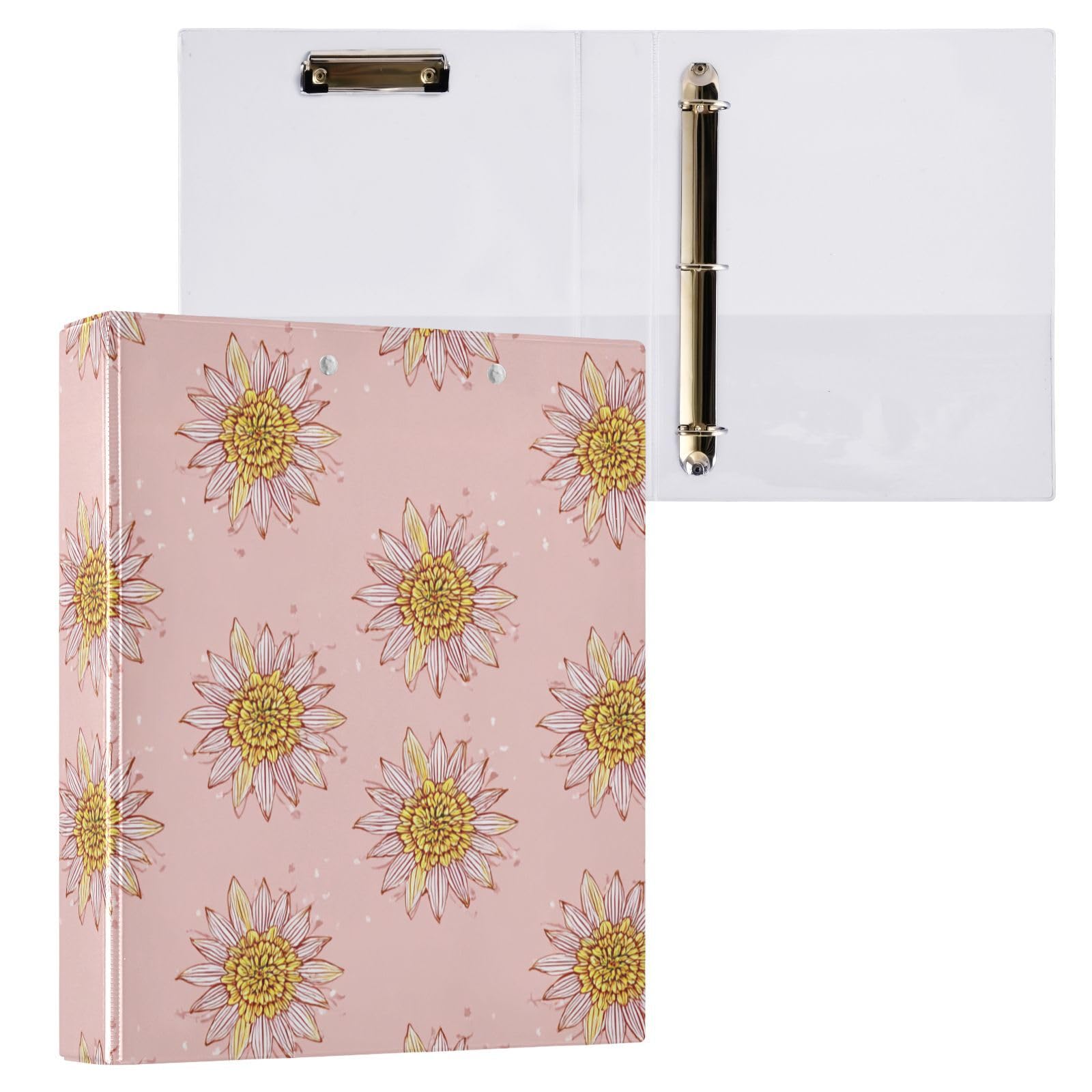 Raccoglitori scolastici da 3,8 cm, motivo girasole, rosa pastello