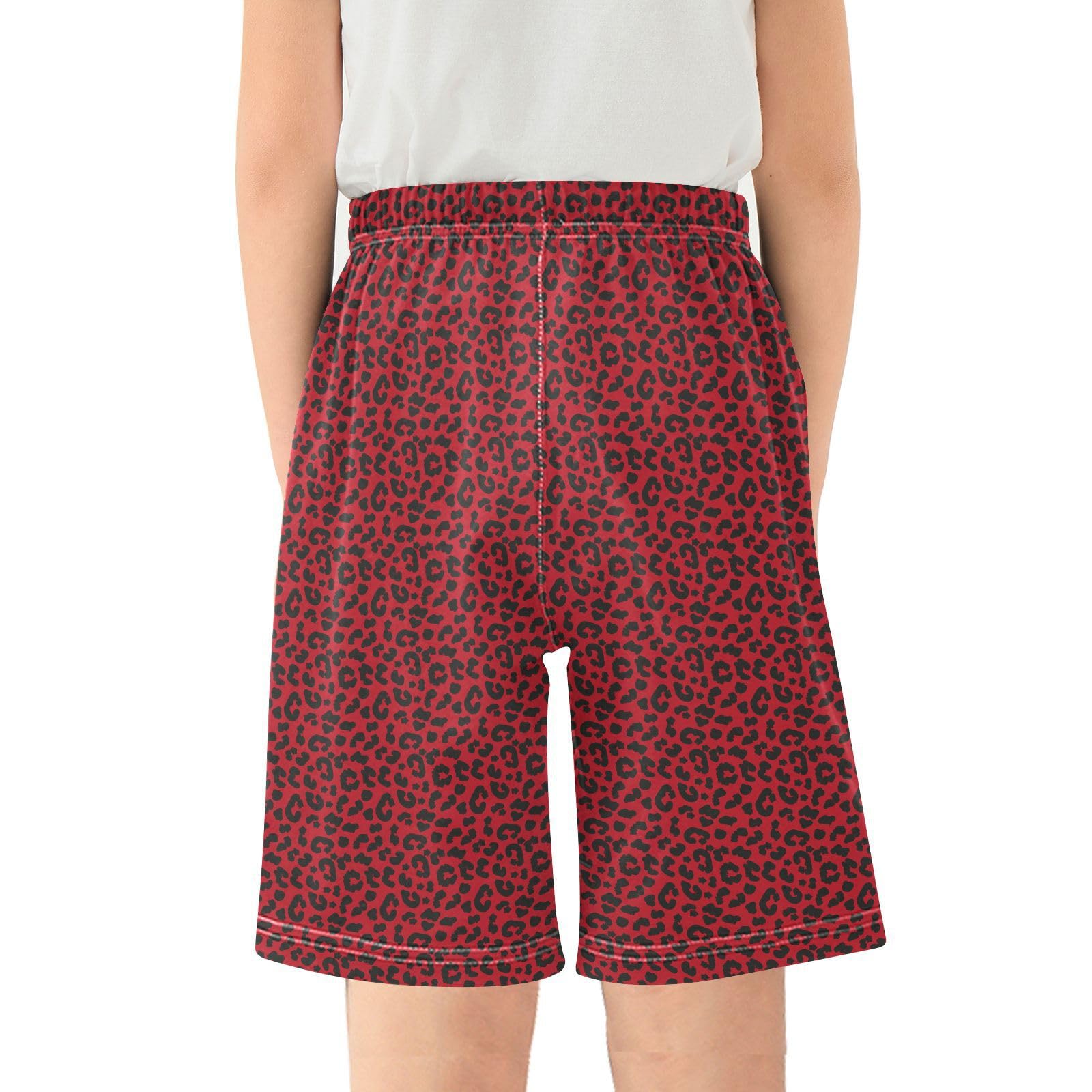 Red Leopard Cheetah Print Boys Athletic Shorts Kids with Pockets Shorts for boy Girl Size 6-8 Years