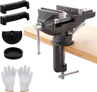 Vice 80mm, Bench Vice Clamp 360  Swivel Base Vices for Workbench, Heavy Duty Work Bench Clamp Table vice for Small DIY Craft Projects Sanding Drilling Welding-Black