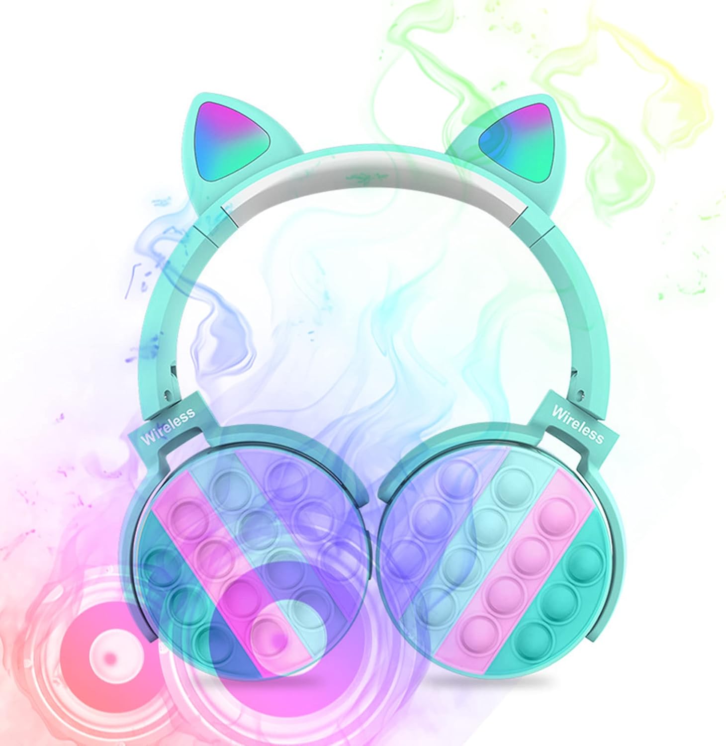 Owl's-Yard Rainbow Pop-On-It Bluetooth 5.0 Headphones, Fidget Head-Mounted Stereo Headset, Wireless Over-Ear Headphones, Noise Cancelling, Gaming Headset for Kids Teens (Blue)