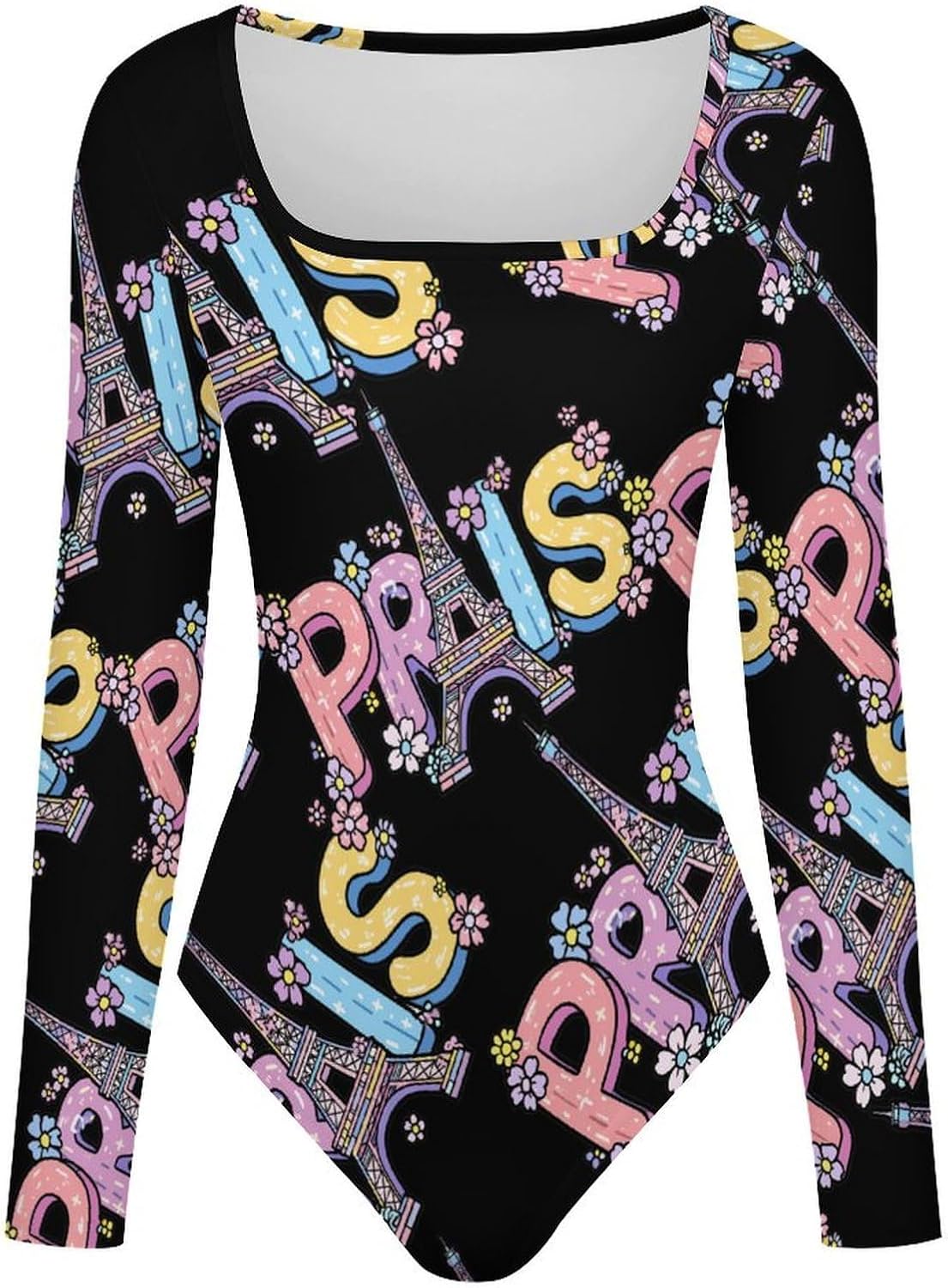 Paris Eiffel Tower Printed Women's Bodysuits Long Sleeve Top 5XL