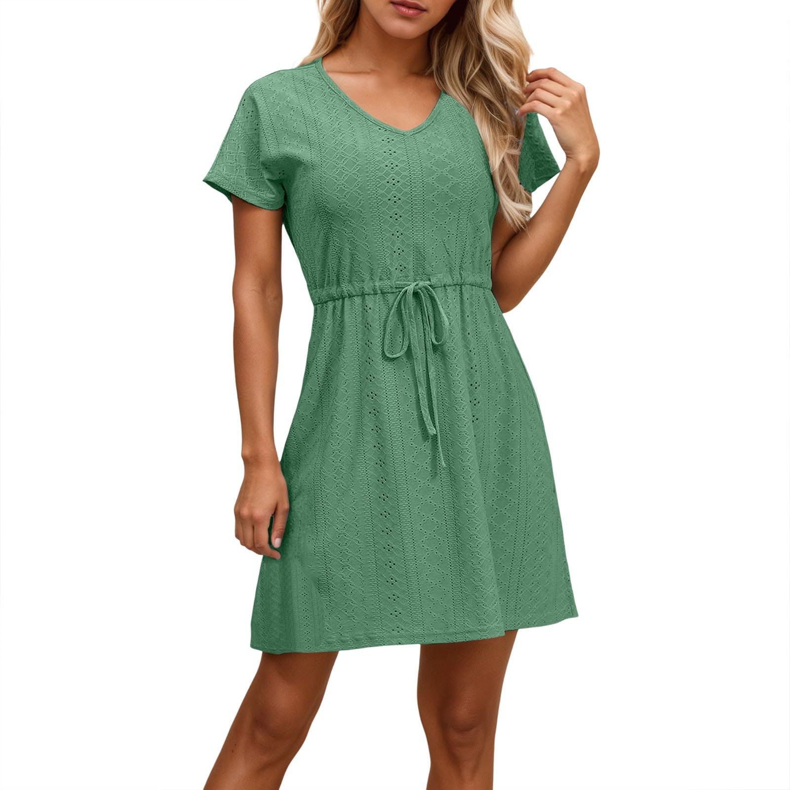 Robe de plage fluide avec col en V et cordon de serrage ajustable