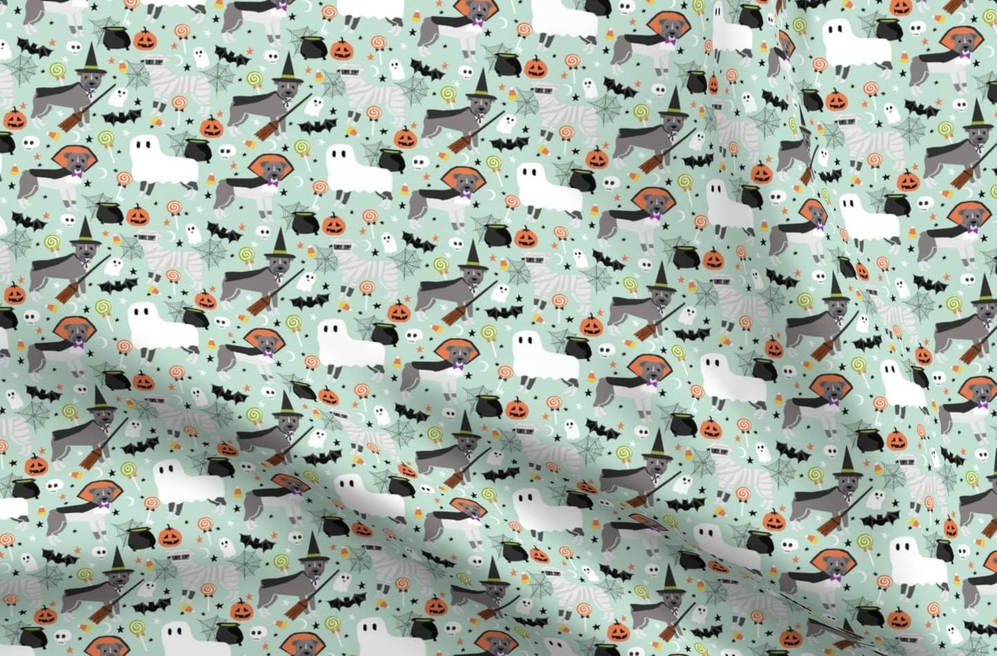 Spoonflower Fabric - Pitbull Halloween Costume Dog Vampire Ghost Light Dogs Fall Pets Breed Printed on Minky Fabric by The Yard - Sewing Baby Blankets Quilt Backing Plush