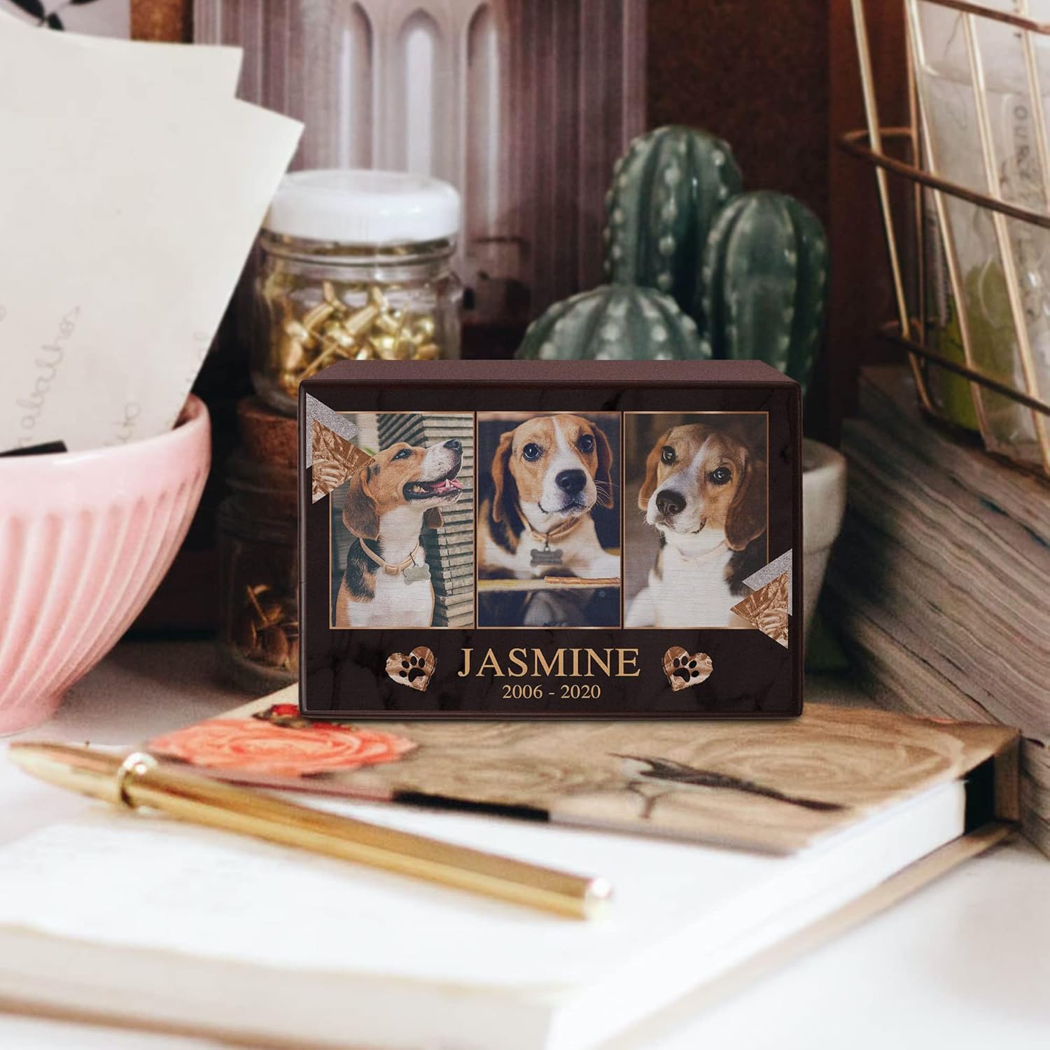 Custom Pet Keepsake Urns for Dogs, Wooden Box for Pet Ashes with Photo for Your Beloved Pets, Pet Cremation Urns as Sympathy Gifts for Pet Lovers - Small, 6" x 4" x 2.75" (Design 1) - Image 7