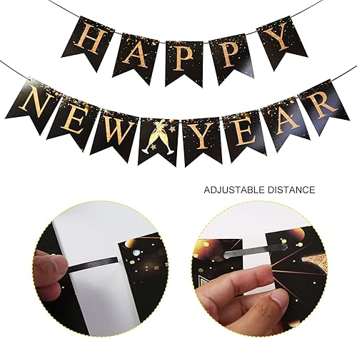 Miniatura 4 de Suministros de fiesta de Año Nuevo 2023 decoraciones de Año Nuevo con globos de confeti negro y dorado cortinas de flecos de papel de aluminio telón