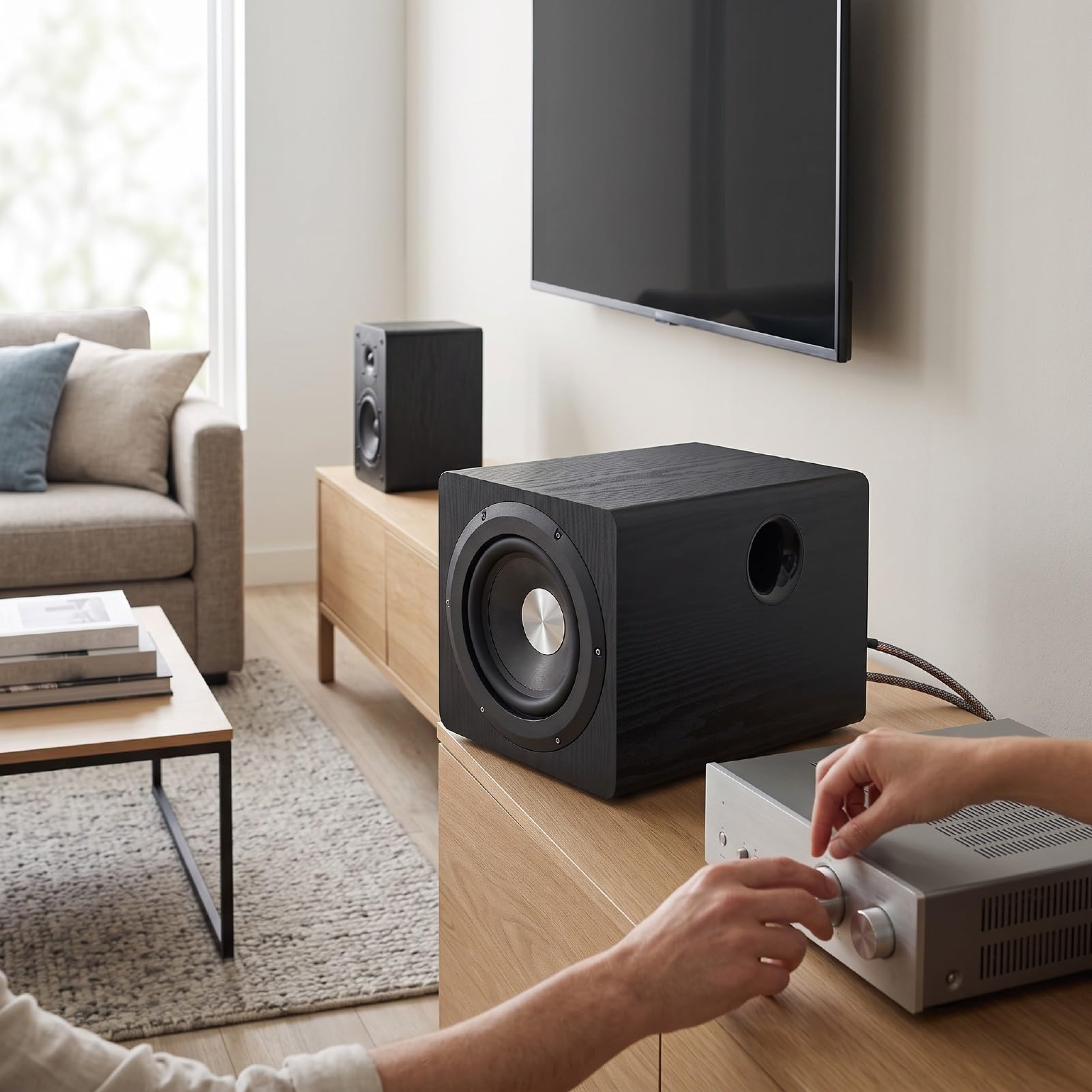Cuifati Subwoofer Alimentato da 6,5 ​​pollici 100 W RMS Bassi Profondi | Bassa Frequenza HiFi, Impedenza 4Ω, Cabinet in Fibra di Legno Sintetica, Uso Home Theater, Suono di Gioco Coinvolgente