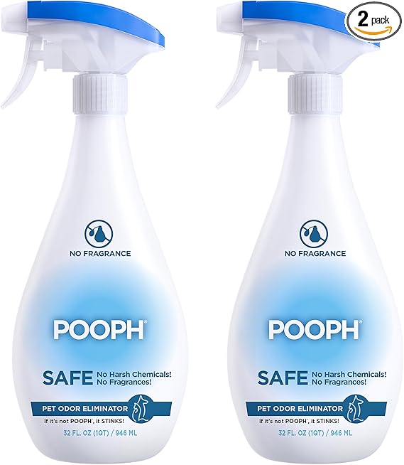 Pooph Pet Odor Eliminator, 32oz Spray, 2-Pack - Dismantles Odors on a Molecular Basis, Dogs, Cats, Freshener, Eliminator, Urine, Poop, Pee, Deodorizer, Natures, Puppy, Fresh, Clean, Furniture, Potty