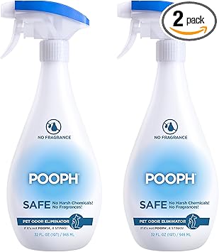 Pooph Pet Odor Eliminator, 32oz Spray, 2-Pack - Dismantles Odors on a Molecular Basis, Dogs, Cats, Freshener, Eliminator, Urine, Poop, Pee, Deodorizer, Natures, Puppy, Fresh, Clean, Furniture, Potty
